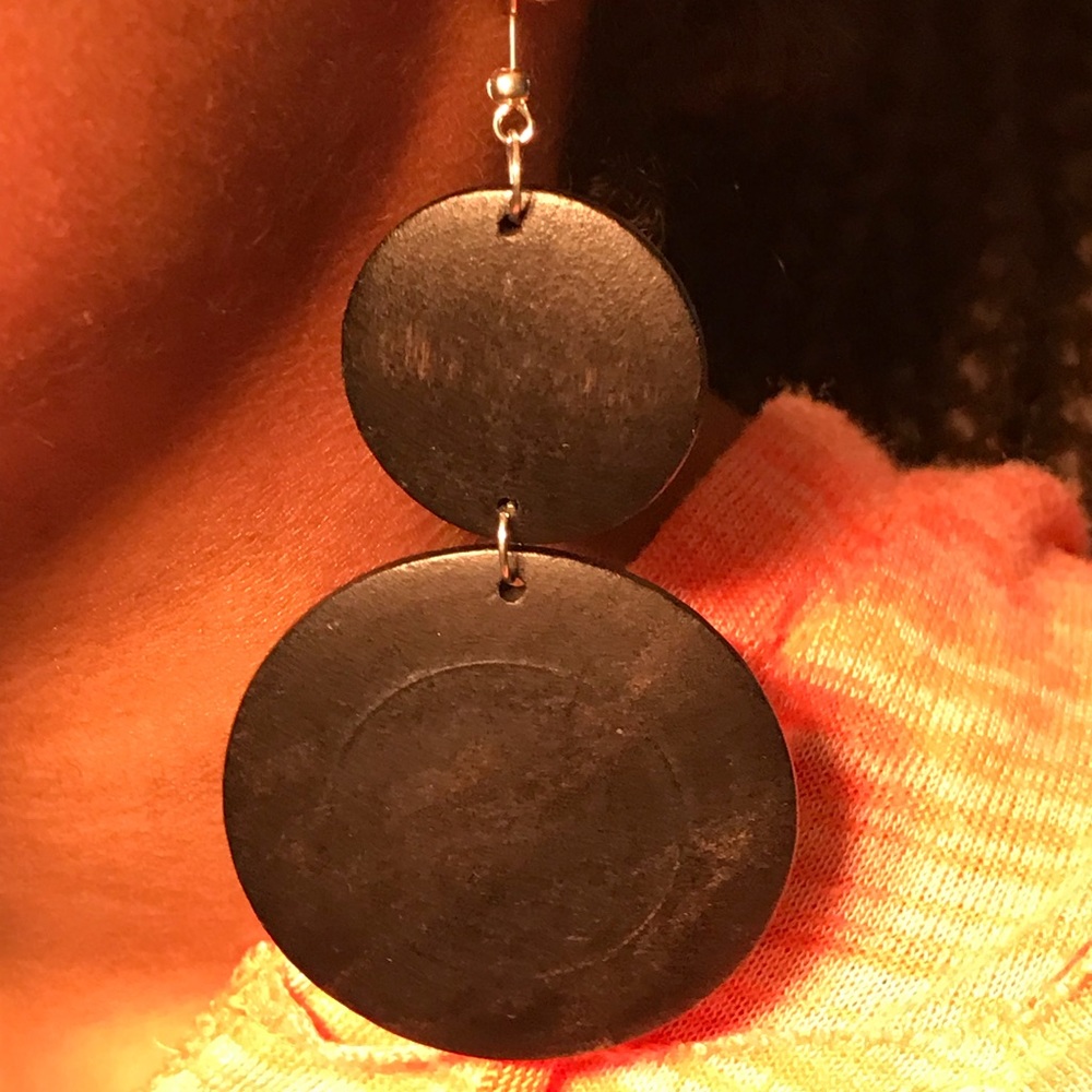 Two wooden discs earrings